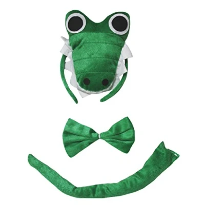 Image of Petitebelle Cutie Crocodile Headband Bowtie Tail 3pc Costume (Green, One Size)