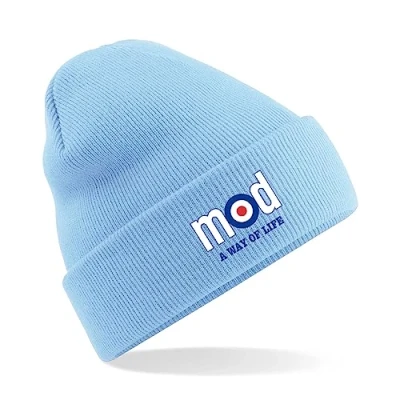Image of HiViz Kings MOD A Way of Life Beanie Hat Embroidered Logo Pristine Finish Beenie (Black) (Sky Blue)