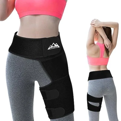 Image of supregear Hip Groin Brace, Non Slip Adjustable Sciatic Nerve Compression Brace Thigh Hamstring Wrap Women Men Stabilizer for Pulled Muscle, Quadriceps