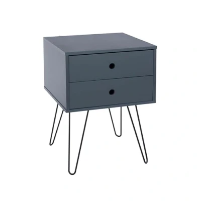 Image of Home Source Bedside, Bedroom Side Table Nightstand Cabinet, Wooden Cross Legs, 1 Drawer, Blue, Engineered Wood