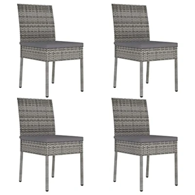 Image of vidaXL Garden Dining Chairs Set of 4 Grey Poly Rattan with Cushions, Weather Resistant, Durable Powder Coated Steel Frame, Outdoor Friendly Design, Easy to Clean and Assemble