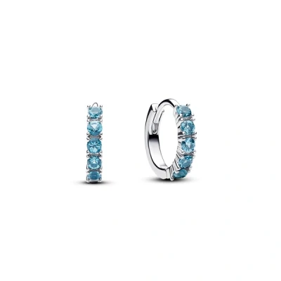 Image of Pandora Silver Blue Crystal Huggie Earrings