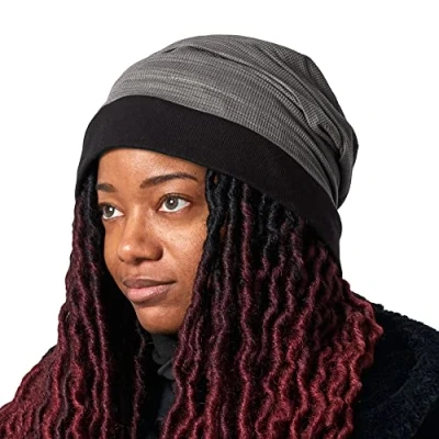 Image of Mens Womens Slouchy Beanie Cotton Hipster Boho Hat Korean Style Waffle Line Charcoal Grey