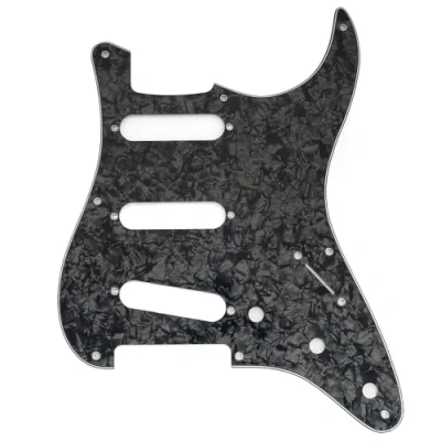 Image of Musiclily Pro 8 Holes ST SSS Pickguard for 2008 2019 China Made Squier Classic Vibe SQ CV 50s Reissue Vintage Strat Style Electric Guitar, 4ply Black Pearl