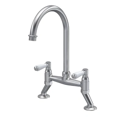 Image of Traditional Bridge Mixer Kitchen Tap with Lever Handles Brushed Nickel