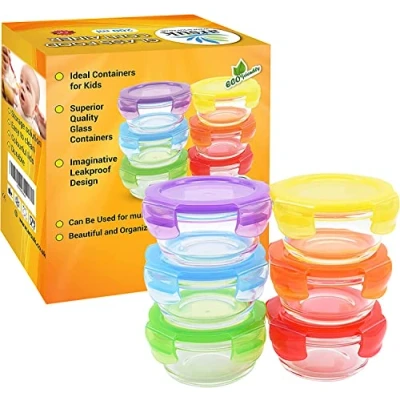 Image of ARSUK Glass Baby Food Storage Containers 200ml x 6 Freezer and Snack Pots for Toddlers BPA Free Kitchen Leak Proof Lids