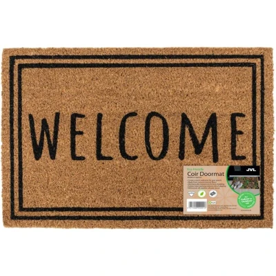Image of JVL Eco Friendly Latex Backed Coir Entrance Doormat, 40x60cm Welcome Border