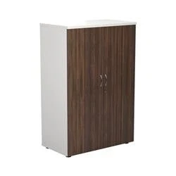 Image of 1200 Wooden Cupboard (450mm Deep) White Carcass Dark Walnut Doors