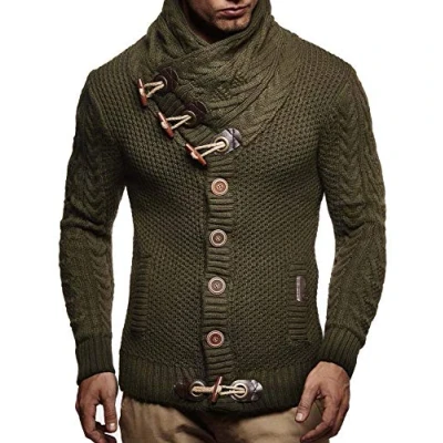 Image of Leif Nelson Men Cardigan Jacket Shawl Collar LN 4195 Khaki Small
