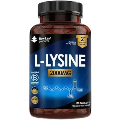 Image of L Lysine Tablets 2000mg High Strength Nutritional Supplements Essential Amino Acid Vegan 2 Month Supply Made in The UK by New Leaf