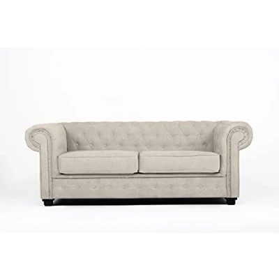 Image of Chesterfield Style Corner Sofa Set 3+2 Seater Armchair Cream Fabric (2 Seater)