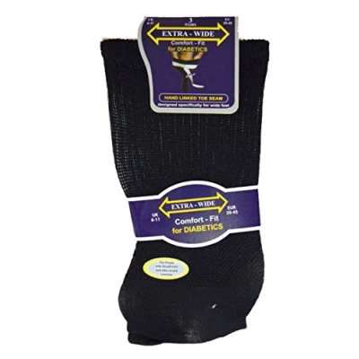 Image of Kingporium 3 Pairs Mens Extra Wide Comfort Fit Diabetic Socks Oedema Poor Circulation Gents, Black, UK 6 11
