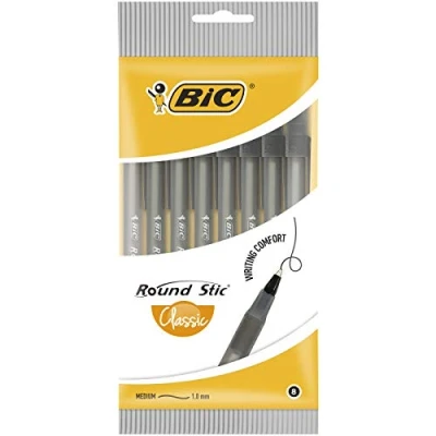 Image of BIC Round Stic Ballpoint Pen, Black, Pack of 8