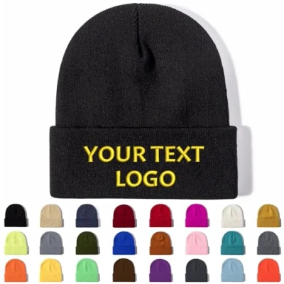 Image of Personalized Beanie Hat, Custom Knitted Cap with Embroidered Text, Logo and Print Image,Personalized Design Winter Warm for Man Woman Father Mother Friend Black,White,Beige
