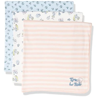 Image of Amazon Essentials Disney Marvel Star Wars Princess Girls&#039; Swaddle Blankets, pack of 3, 3 Alice Tea Party, One Size