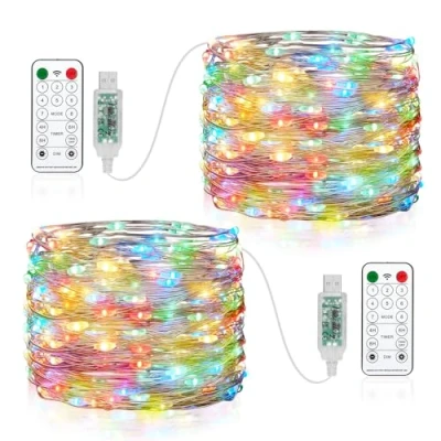 Image of Vacoulery Fairy String Lights, 150 LED USB Plug in Powered with 8 Modes Lights Remote Control Timer for Bedroom Patio Christmas Thanksgiving Party
