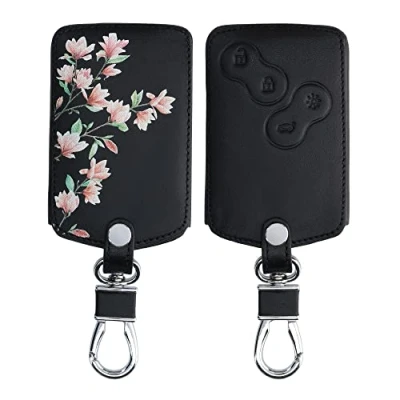 Image of kwmobile Key Cover Compatible with Renault 4 Button Car (only Keyless Go) Faux Leather Fob Protector Pink/White/Black