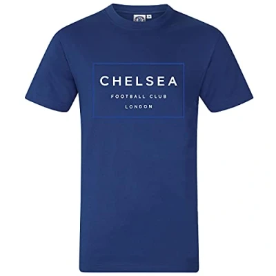 Image of Chelsea FC Official Football Gift Boys Square Graphic T Shirt Blue 8 9 Years