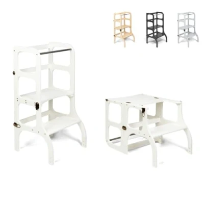 Image of Ette Tete STEP&#039;n&#039;SIT® Montessori Helper Tower Table Convertible 2 in 1 (With brass clasps, White)