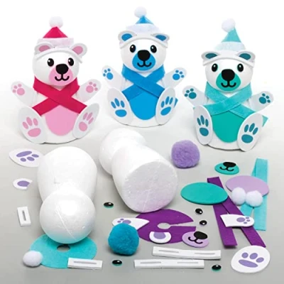 Image of Baker Ross FE973 Build a Snow Bear Craft Kit Pack of 4, Make Your Own Christmas Decorations, Childrens Crafts to Decorate and Display, Festive Arts Activity