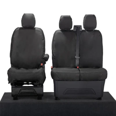 Image of UK Custom Covers To Fit The All New Transit (2023 Onwards) Front Seat (Single/Double NO Pull Down Tray) Black TRADE335BAD2