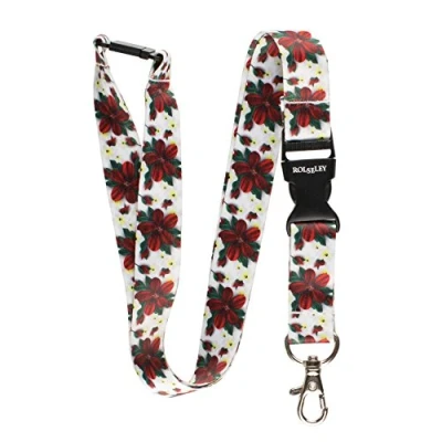 Image of Rolseley Lanyard Neck Strap with Pattern for id Badge Holder Metal Clip (Red Flowers)