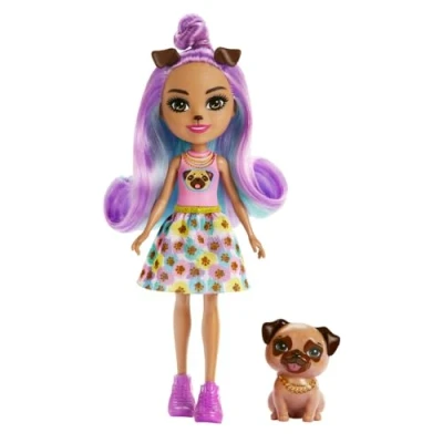Image of Enchantimals Dolls, City Tails Penna Pug Doll and Trusty Animal Friend, Small with Removable Skirt Accessories, Gifts for Kids, HKN11