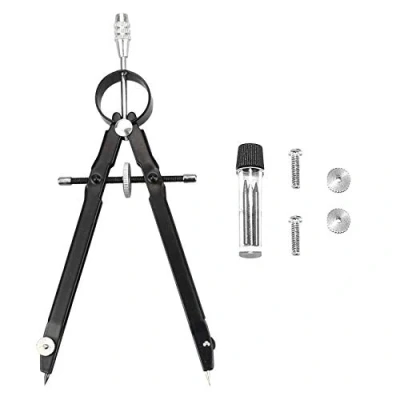 Image of JeoPoom Geometry Compass, Metal Precision Drawing Includes Lock Wheel and Extra Lead Refills, for Technical Accessories, Makes 24cm Circle(Black)