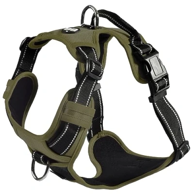 Image of Bobby Rando Walk Dog Harness, Harness Medium Small Large in Nylon, Safe, Comfortable, Reflective, Adjustable, Khaki, M/40 63x2 CM