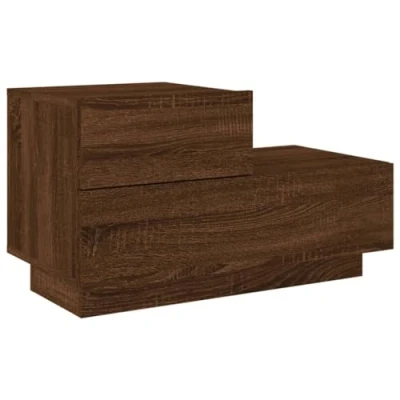 Image of vidaXL Bedside Cabinet in Brown Oak with Modern LED Lights Sturdy Engineered Wood Construction, Spacious Storage and Charming Display Ideal for Bedroom