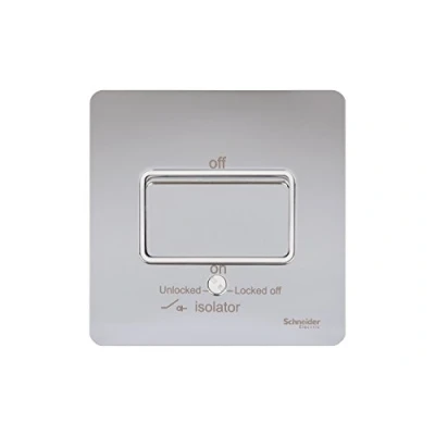 Image of Schneider Electric Ultimate Screwless Flat Plate Single Fan Isolator Switch, 3 Pole, 16AX, GU1413WPC, Polished Chrome with White Insert