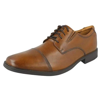 Image of Clarks Men&#039;s Tilden Cap Oxford, Dark Tan Leather, 14 UK