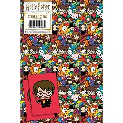 Image of Harry Potter Wrapping Paper 8 Sheets Tags Sheet Size 70cmx50cm Official Product Responsibly Resourced