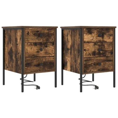 Image of Bedside Cabinets with Drawer 2 pcs Smoked oak 42 x 41 61 cm vidaXL