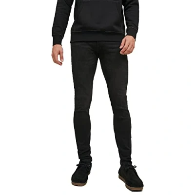 Image of JACK &amp; JONES Liam Men’s Skinny Fit Jeans Smart Casual Stretch Black Denim 30W / 34L