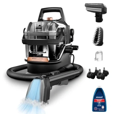 Image of BISSELL® SpotClean® HydroSteam™ 1000W Portable Spot Cleaner Lift the toughest stains with Technology Easy Self Cleaning Tool Clean Carpets, Upholstery &amp; Car 3689E Black/Copper