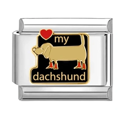 Image of Quiges 9mm Italian Style Charm Link Module Stainless Steel Dachshund for Bracelets