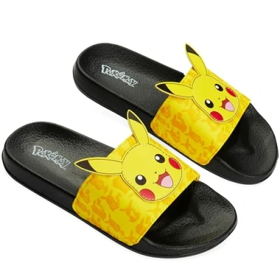 Image of Pokemon Boys Sliders, Beach or Pool Shoes for Kids Gamer Gifts (Yellow, 1 UK)