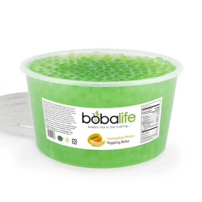 Image of Bobalife Honeydew Melon Flavoured Popping Boba 40 Servings (1.6kg), Fruit Juice Filled Pearls for Bubble Tea, Iced Drinks, Desserts, Cocktails &amp; Slush Low Fat, Gluten Free Vegan