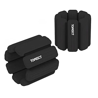 Image of TOPESCT Adjustable Wrist Weights Set of 2 (1lb Each) Wearable &amp; Ankle Bracelet for Yoga, Dance, Barre, Pilates, Cardio, Aerobics, Walking (1lb/each, Black)