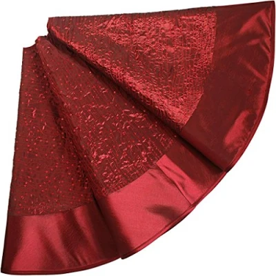 Image of SORRENTO Glitter Sequin Centre,Faux Silk Border,Extra Large Dia 50&quot; Christmas Tree Skirt Burgundy / 10 15 DAYS DELIVERY