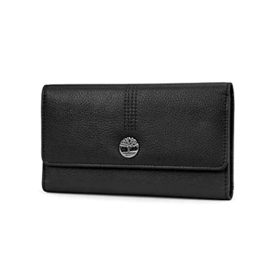 Image of Timberland Women Leather RFID Flap Wallet Clutch Organizer, Black (Pebble), One Size