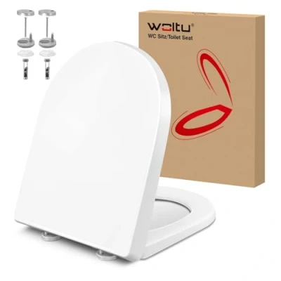 Image of WOLTU Toilet Seat, D Shape, Soft Close, Adjustable Hinges, Quick Release Top Mounting, White, Suitable for Mounting Holes Distance 12.2 21.8cm