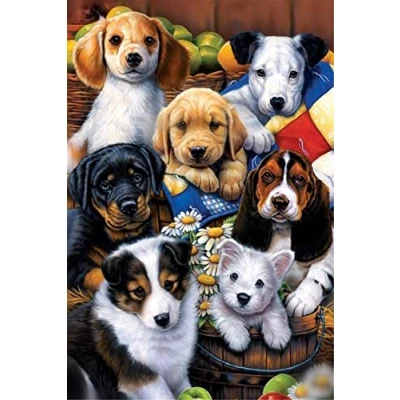 Image of OWN4B Cross Stitch Kits Stamped, Cute Puppies Printed Pattern 11CT 14.2x18.1 inch DIY Embroidery Kit (Dogs)