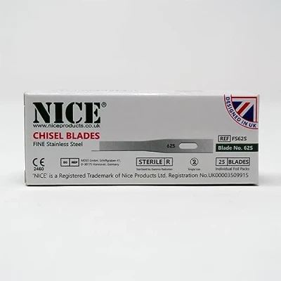 Image of 25 x NICE FINE 62S Sterile Stainless Steel Chisel Blades FS62S for Podiatry and Chiropody