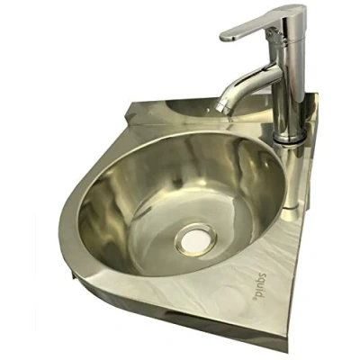 Image of Squid® S15 Corner Sink Mixer TAP Stainless Steel Hand WASH Basin Waste Plug