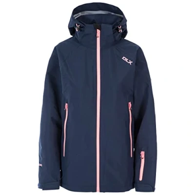 Image of Trespass Women Tammin Warm Waterproof and Windproof Ski Jacket with Adjustable Zip Off Hood, Underarm Ventilation Zips, Pass Sleeve Pocket, Detachable Snowskirts Navy, M