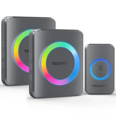 Image of TECKNET Wireless Doorbell, Doorbell IP65 Waterproof Twin Wall Plug in Cordless Door Chime Kit with 600m Range, 60 Chimes, 120dB Lound 5 Level Volume &amp; RGB Light, Entry Bell