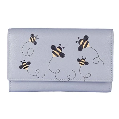 Image of Bumble Bee flapover Purse by Mala Leather Soft with Gift DUSTBAG Mischa 3432 (Grey)