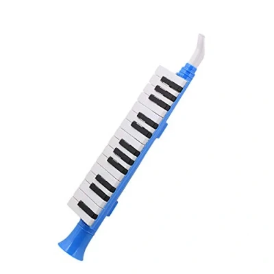 Image of Yibuy Blue Plastic 27 Keys Melodica Mouth Organ Wind Piano QM27A Black White Keyboard